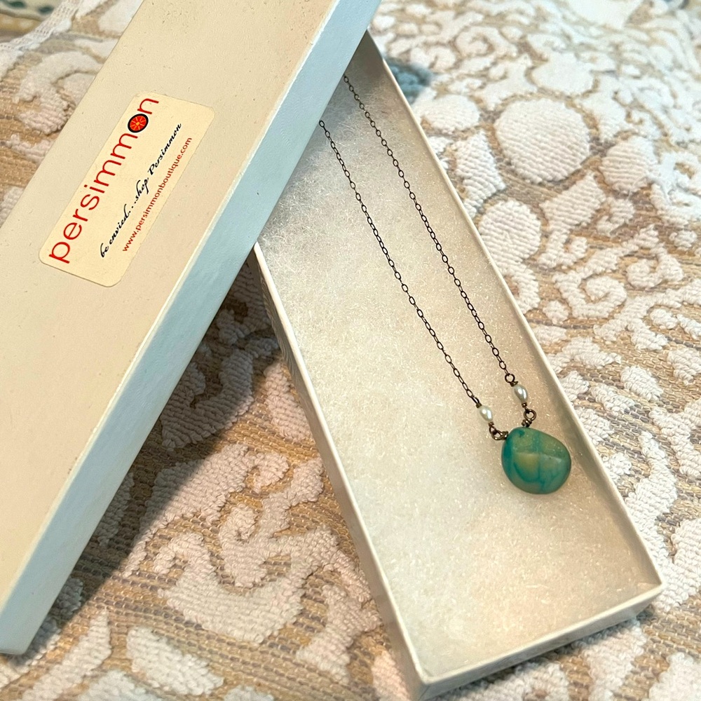 Persimmon boutique Hawaii necklace aqua marine stone rock pearl quartz crystal